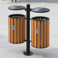 Weather-Resistant Dual Trash Bin with Post Freestanding Outdoor Waste Bin Heavy-Duty Trash Can with Lid Weatherproof for Park, Community, Street
