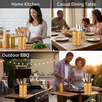 Leaf Hole Chopstick Holder with Base (Gold) Utensil Holder, Stainless Steel Utensil Organizer, Modern Rack Cutlery Drainer for BBQ Restaurant