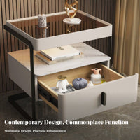 Nightstand with Drawers Modern Design Tiered Nightstand with Drawer Easy to Clean Bedside Table for Apartment Dwellers, Students, Guest Room, Entryway