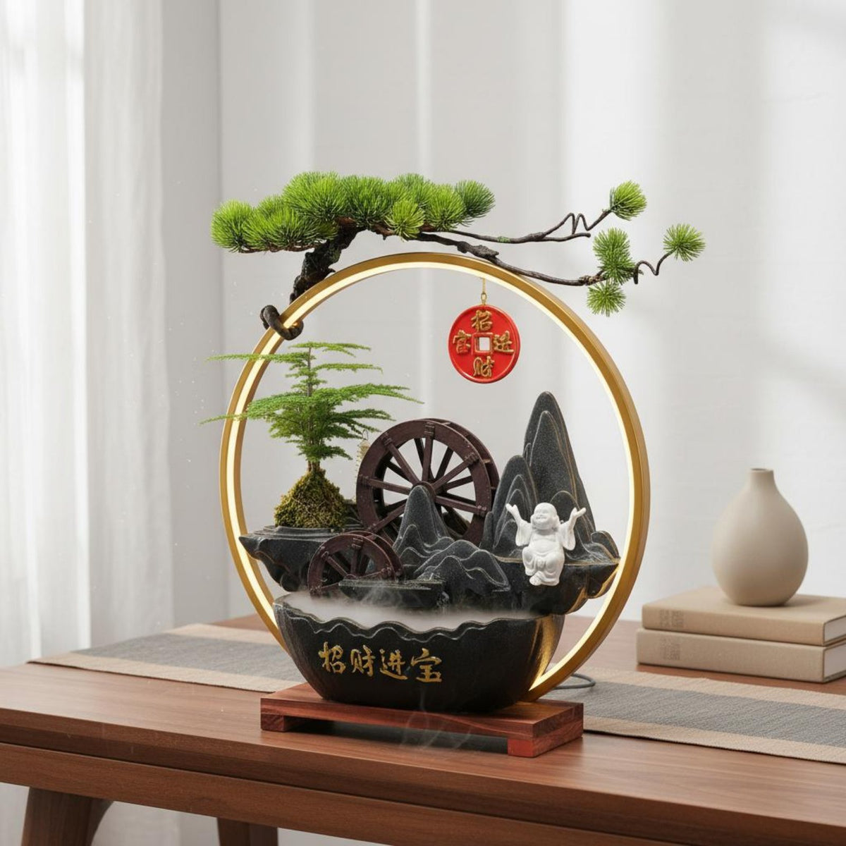 Creates Peaceful Atmosphere Circulating Water Wheel Decor Relaxing Ambiance Feng Shui Water Feature Meditation Aid Feng Shui Waterfall for Business Owners, Living Room, Office, Reception Desk