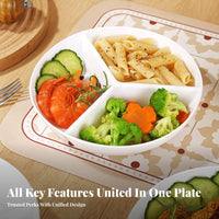 Porcelain Finish 3-Compartment Plate Glossy Surface Round Divided Plate Low Dividers