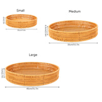 Exposed-topTop Round Rattan Tray Shallow Rattan Basket Low Rim Round Tray Basket Brown Finish