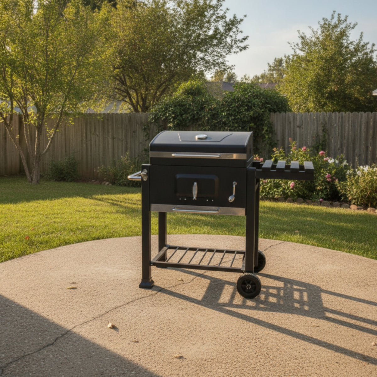 Briquette Grill with Side Shelf Outdoor Barbecue Grill with Side Shelf Mobile for Backyard Chefs, Families, Patio
