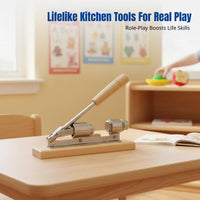 Montessori Kitchen Play Tools Set, Pretend Food, Fruit Peeler, Juice Squeezer, Nut Cracker, Cutting Board, Hands-On Activity,