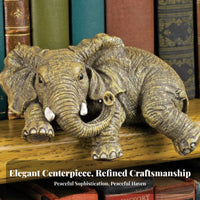 Cute Resin Elephant Sculpture Detailed Texture Shelf Ledge Elephant Sculpture Artisanal Look for Bookshelf, Mantelpiece, Office Desk