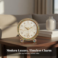 Light Luxury Design Shell Face Desk Clock Gold-Tone Accents Brass Mantel Clock Anti-Rust for Homeowners, Desktop, Living Room, Mantelpiece