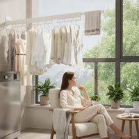Three-Fold Drying Rack with Telescoping Rod Collapsible Wall Mounted Clothes Drying Rack Retractable Sturdy for Bathroom