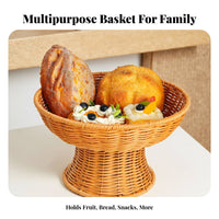 Multi-Purpose Pedestal Fruit Bowl Handwoven High Footed Display Basket Rustic Charm Woven Pedestal Bowl Large Capacity for Living Room, Party