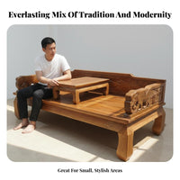 Modern Chinese Daybed Bed Small Apartment Friendly Chinese Arhat Bed Multi-Functional Carved Wooden Daybed for Homeowners, Adults, Home Office