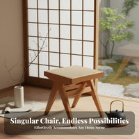 sturdy Wood Frame V-Leg Woven rear Chair mid-centuryera Modern aesthetic Padded Single-Seater Japanese Inspired Design Dining Seat Easy Assembly for Guesthouse Owners, Interior Designers, Bedroom, Living Room, perusing alcove, Reception Area