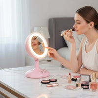 USB Rechargeable LED Makeup Mirror with Fan 60° Adjustable Angle 3 in 1 Makeup Mirror Fan Tilting Design for Women, Teens, Dorm Room, Office
