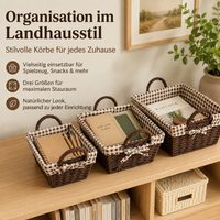 Storage Basket Set of 3, Woven Basket with Handles, Natural Plant Fiber Basket for Fruit, Vegetables, Kitchen, 34/31/27cm