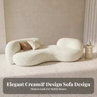 Wavy Sectional Sofa Cream & Design Appearance Living Room Seating Curved Design Featured Chair for Business Owners, Families, Salon Establishment