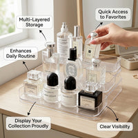 Clear Acrylic Stand, Stepped Design Tiered Display, Makeup Storage Organiser for Aftershave and Nail Polish, Transparent Organizer for Cosmetics