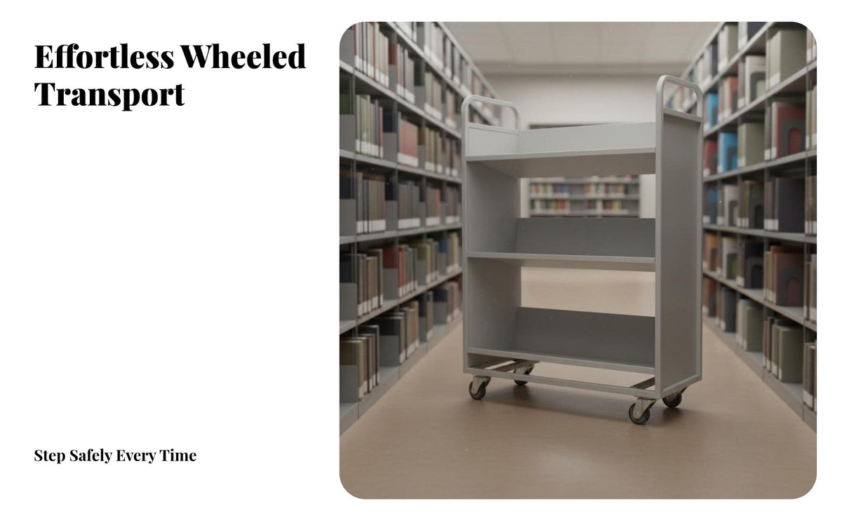 Library Book Cart Heavy Duty Rolling Bookshelf Cart Sturdy Steel Construction Mobile Bookshelf for Librarians, Teachers, Classroom, Bookstore, School
