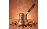 Wooden Handle Turkish Coffee Pot Decorative Pattern Copper Cezve Tinned Tin-Plated Copper Coffee Pot Hanging Loop
