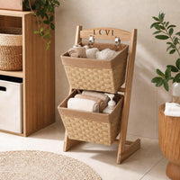 Storage Rack with Baskets Vertical Two-Tier Storage Rack Freestanding Floor-Standing Organizer for Kitchen