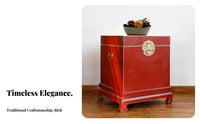 Chinese Design Clasp Trunk Antique Look Side Table with Storage Distressed Finish Two-in-One Function for Homeowners, Bedroom
