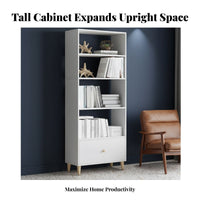 Minimalist Design Floor-Standing bookshelf with Drawers Multi-Tier Shelving bookshelf Space-Saving Design Storage Furniture Easy to Assemble for Students, Renters, Homeowners, Bedroom, Study Room, Home Office, Small areas