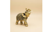 Intricate Gold Detailing Golden Pattern Elephant Statue Resin Craft Vintage Design Elephant Decor Artisanal Look House Decoration Good Luck Charm for Living Room, Office, Entryway