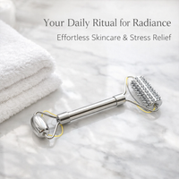Face Massage Stainless Steel, Metal Facial Lifting with Design, Manual Skincare Roller Set with Velvet Pouch Handheld