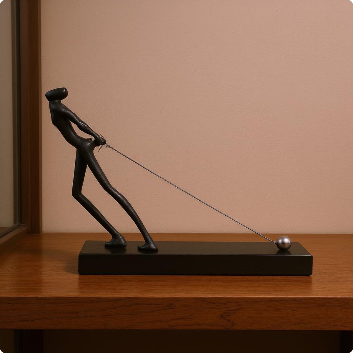 Black Abstract Sculpture Marble Base Abstract Figurine Minimalist Metal Figurine Sculptural for Office