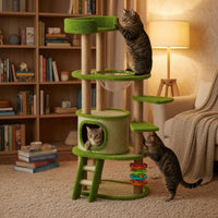 Sisal-Wrapped Multi-Level Feline Tree Carpeted Feline Climbing Structure Clear Scratching Post Structure Rotating Toy