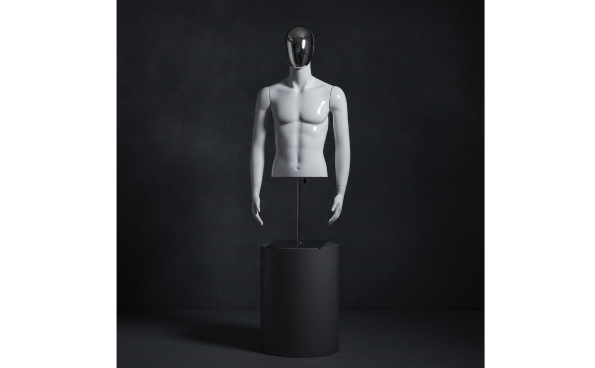 Male Display Mannequin Glossy Male Mannequin Stable Dress Form with Metal Stand for Boutiques, Tailors, Clothing Store, Garment Fitting