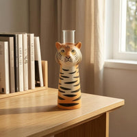 Striped Finish Tiger Vase Clear Neck Tiger Head Vase Compact Hydroponic Plant Holder Tabletop