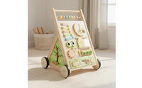 Wooden Infant Push Cart Develops Fine Motor Skills Multifunctional Activity Push Cart 8-in-1 Activities Wooden Push Toy for Young Children, Infants