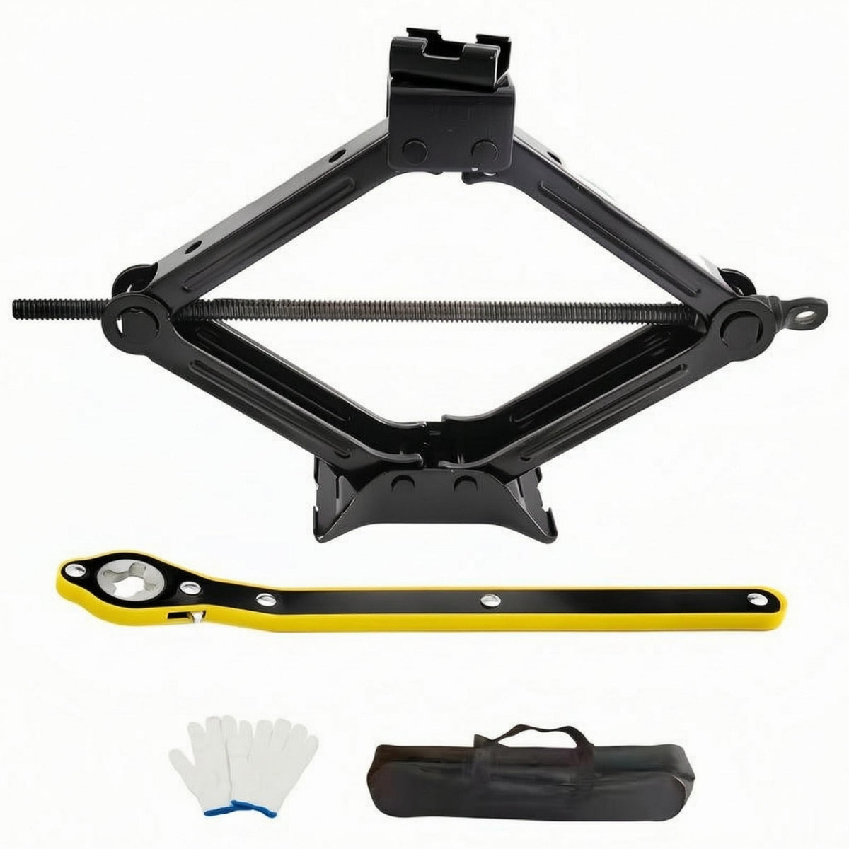 Steel Scissor Jack Kit Compact Car Jack Kit Lifting Screw Crank Wrench Set Stable Base for Roadside Repair