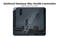 Outdoor Aluminum Staircase Lightweight Fixed Ladder with Handrails Rust-Resistant Fire Exit Stairs for Property Managers, Adults, Rooftop, Attic