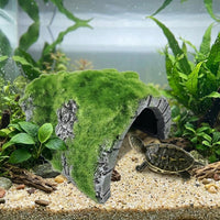 Moss Flocked Aquarium Cave, Realistic Resin Turtle and Snake Accessories for Vivarium, Average-sized Vertical Rock Shelter for Reptiles
