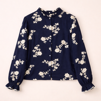 Going Out Tops for Women UK with Embroidered Floral Detail, V Neck Long Sleeve Blouse in Polyester Sheer Fabric, Nice Party with Tailored Fit