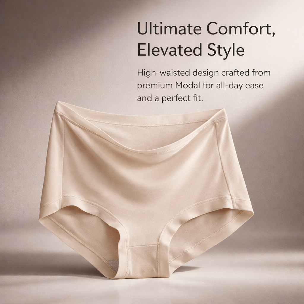 Women's High Waisted Knickers with Extended Gusset for Extra Coverage, Soft Modal Panties with Lining, Breathable Underwear