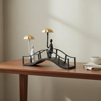 Couple on Bridge Figurine Minimalist Design Arch Bridge Ornament Gold Accents House Decoration for Entryway, Bedroom