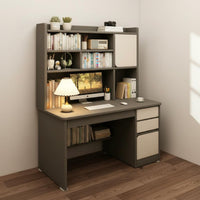 Spacious Desktop Computer Desk with Bookshelf Sturdy Construction Study Table with Storage Shelves Long-Lasting Material Desk with Hutch Paint-Unfinished Finish for Students, Bedroom, Dorm Room