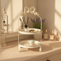 Decorative Two-Tier Tray Rack Vintage Round Tray Rack with Bow Top Versatile Dessert Display Stand Multi Layer for Countertop
