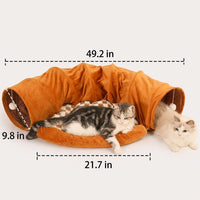 125cm Cat Tunnel with Flannel Warming Mat, Foldable Cat Tunnel and Cat Beds for Indoor Cats, Washable Enclosed Play Toy for Small Animals