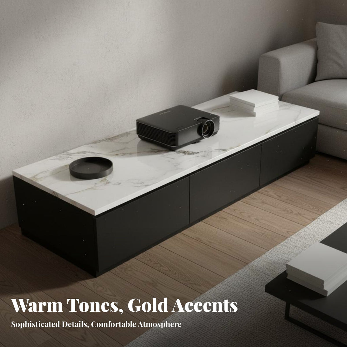 Extendable Display TV Cabinet Light Elegant Design Retractable TV Console Intelligent LED Induction Lighting Modern Sintered Stone Media Stand
