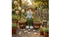 Solar Dog Planter Statue Magnesium Compound Oxide Dog Statue Planter Resin Creature Flower Pot Sculpture Straw Hat Garden Decor