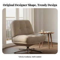 Comfortable and Cozy Single Person Rotating Armchair Soft Upholstery Corduroy Swivel Chair Ergonomic Design Modern Lazy Chair Supportive for Apartment Dwellers, Professionals, Living Room, Balcony, Small Areas, Home Office
