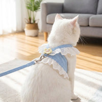 Cat Harness and Cat Leash Set with Flower Applique, Vest-Style Polyester Small Cat Harness and Kitten Harness for Outdoor Cat Pet Walking Use