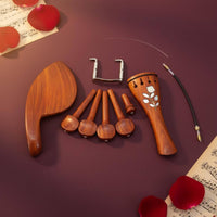 Violin Chinrest Tailpiece Pegs Set Flower Inlay 4/4 Violin Fittings Set for Violinists