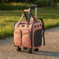 Telescoping Handle Suitcase-Style Pet Carrier Mesh Ventilation Rolling Pet Carrier Wheeled