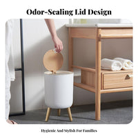 High Leg Trash Can Space-Saving Size Press Top Waste Bin Round Trash Can with Lid 7L Capacity Round Garbage Bin Easy to Clean