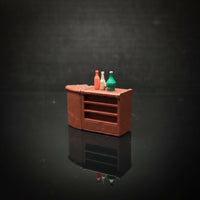1:64 Scale Miniature Bar Counter Wood-Grain Bar Counter with Bottles Simple Dollhouse Pub Set Detailed for Collectors