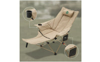 Collapsible Folding Lounge Chair with Cup Holder High-Back Reclining Camp Chair with Headrest Foldable Recliner Supportive for Backyard