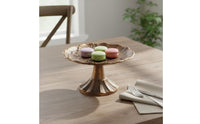 2 Pieces Pedestal Tray Antique Aged Metal Round Tray Leaf-Like rims House Decorative Touch
