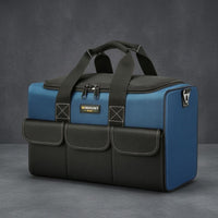 Pair Handles Rectangular Tool Bag Front Pockets Zippered Tool Bag Blue and Black Work Gear Carrier Portable for Worksite, Job Site